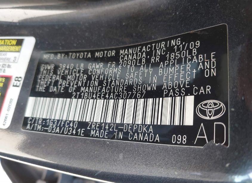 Photo 9 of 2010 Toyota Corolla LE (VIN 2T1BU4EE4AC307767)