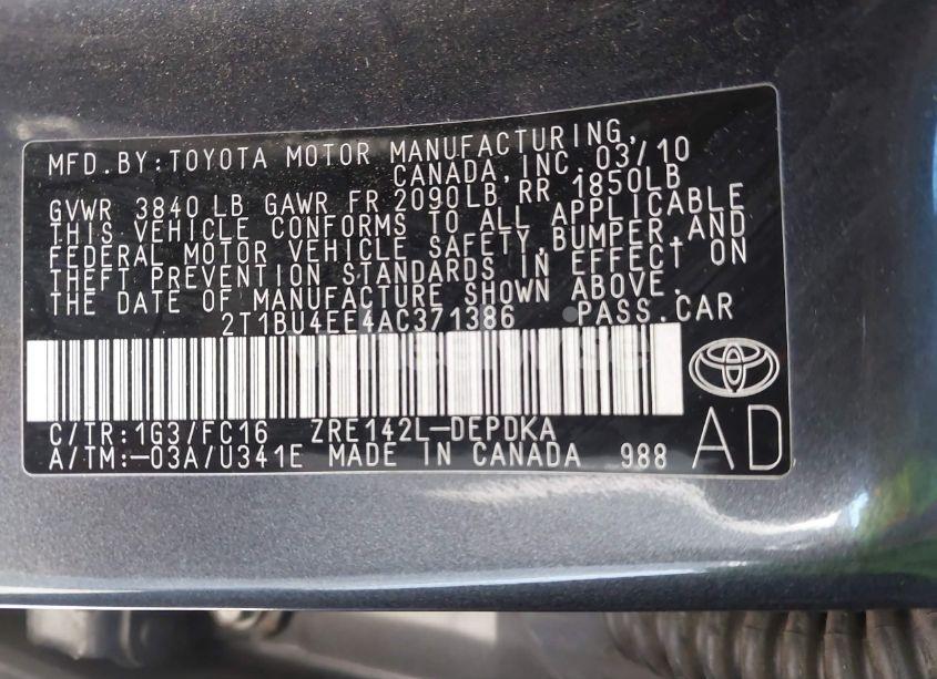 Photo 9 of 2010 Toyota Corolla LE (VIN 2T1BU4EE4AC371386)