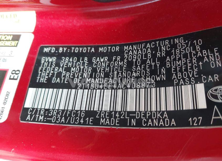 Photo 9 of 2010 Toyota Corolla LE (VIN 2T1BU4EE4AC408873)