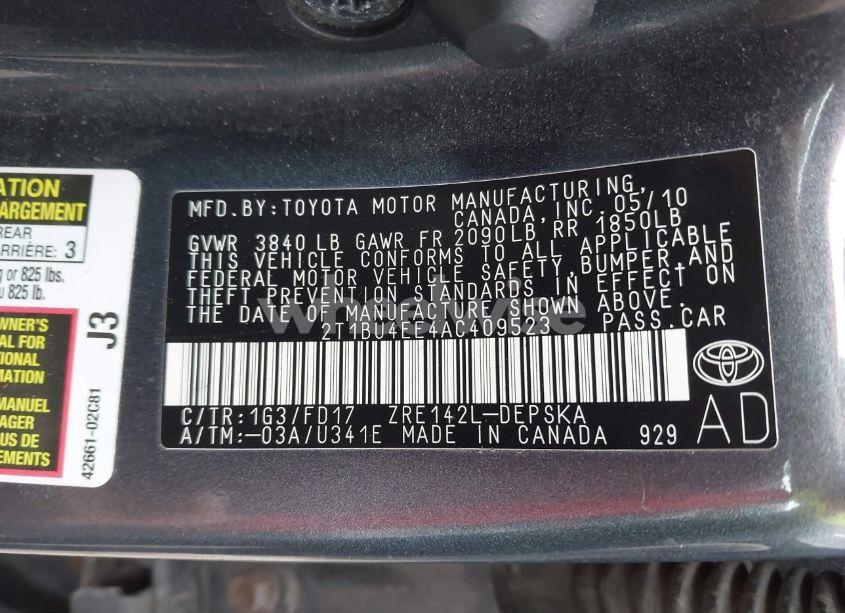 Photo 9 of 2010 Toyota Corolla S (VIN 2T1BU4EE4AC409523)