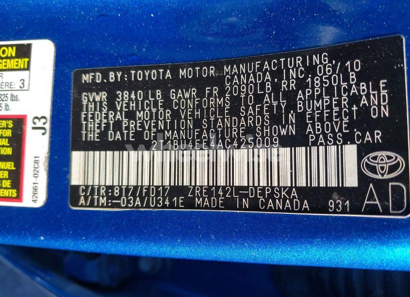 Photo 9 of 2010 Toyota Corolla S (VIN 2T1BU4EE4AC425009)