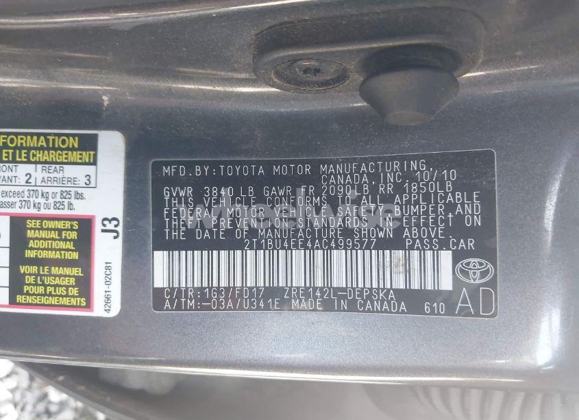 Photo 9 of 2010 Toyota Corolla S (VIN 2T1BU4EE4AC499577)