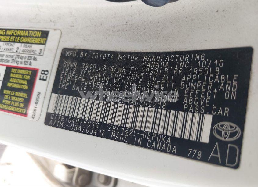 Photo 9 of 2010 Toyota Corolla LE (VIN 2T1BU4EE4AC502218)