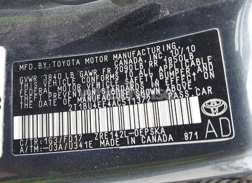 Photo 9 of 2010 Toyota Corolla S (VIN 2T1BU4EE4AC511372)