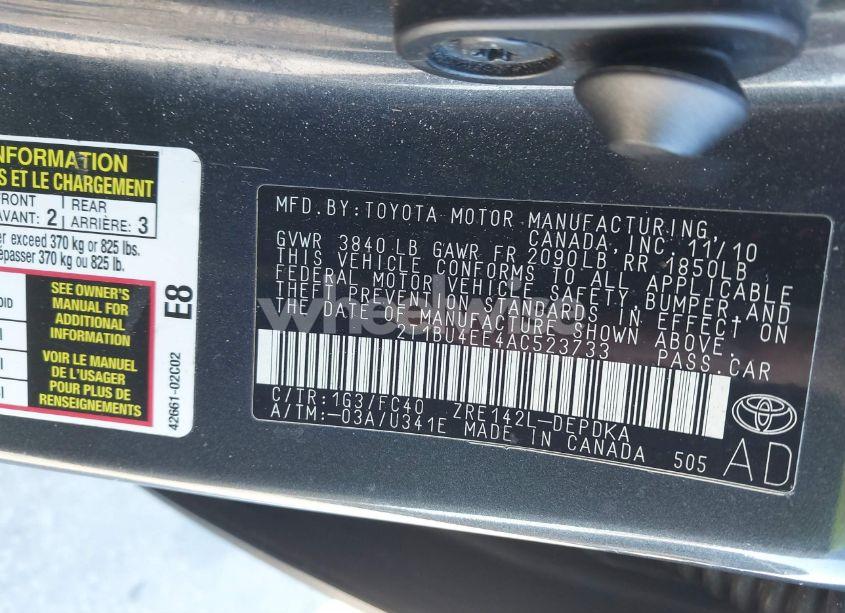 Photo 9 of 2010 Toyota Corolla LE (VIN 2T1BU4EE4AC523733)