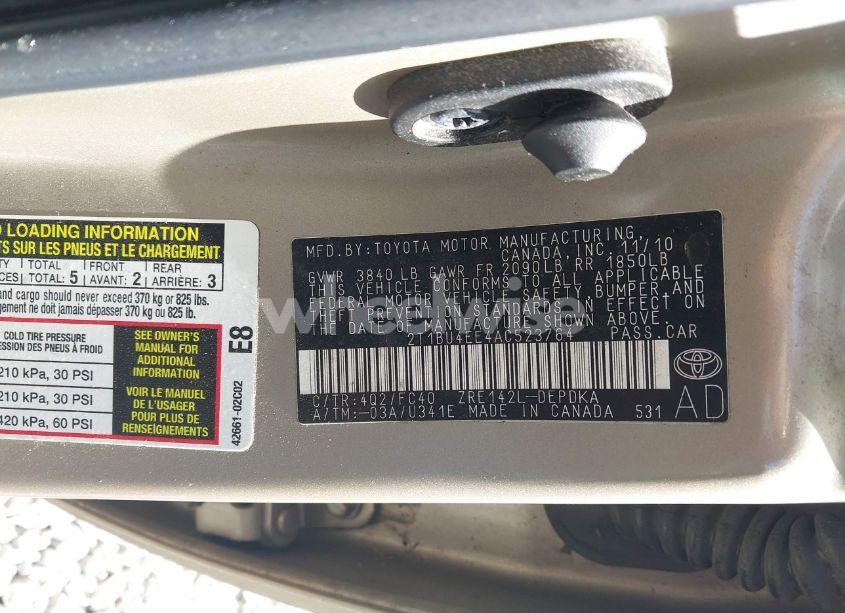 Photo 9 of 2010 Toyota Corolla LE (VIN 2T1BU4EE4AC523764)