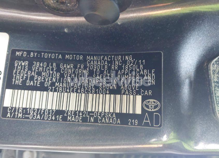 Photo 9 of 2011 Toyota Corolla S (VIN 2T1BU4EE4BC581004)