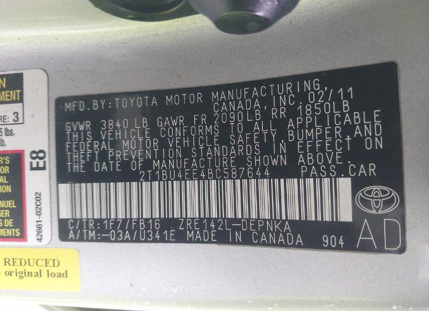 Photo 9 of 2011 Toyota Corolla LE (VIN 2T1BU4EE4BC587644)