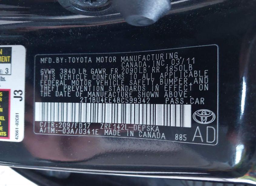 Photo 9 of 2011 Toyota Corolla S (VIN 2T1BU4EE4BC599342)
