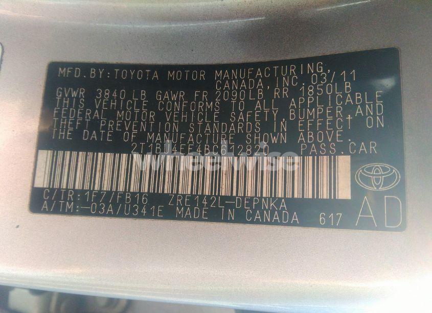 Photo 9 of 2011 Toyota Corolla LE (VIN 2T1BU4EE4BC612820)