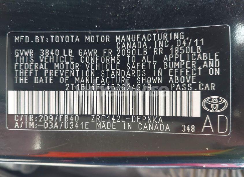 Photo 9 of 2011 Toyota Corolla LE (VIN 2T1BU4EE4BC624319)