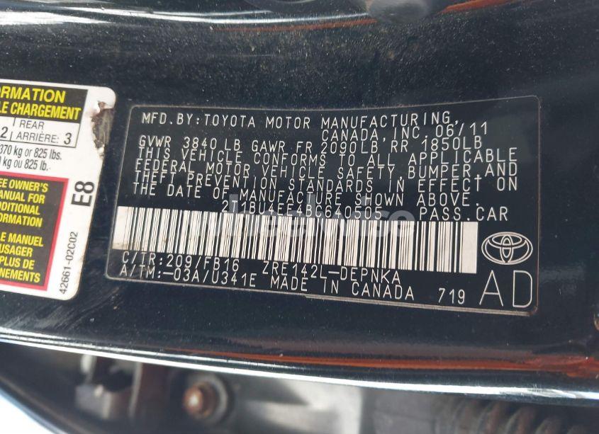 Photo 9 of 2011 Toyota Corolla LE (VIN 2T1BU4EE4BC640505)