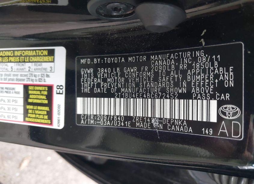 Photo 9 of 2011 Toyota Corolla LE (VIN 2T1BU4EE4BC672452)