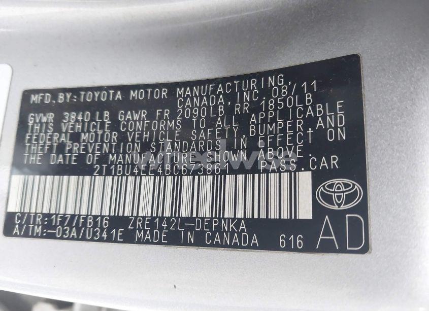 Photo 9 of 2011 Toyota Corolla LE (VIN 2T1BU4EE4BC673861)