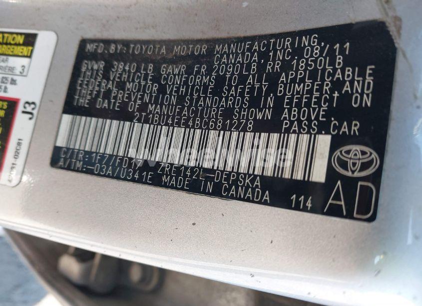 Photo 9 of 2011 Toyota Corolla S (VIN 2T1BU4EE4BC681278)