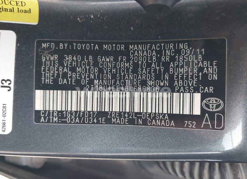 Photo 9 of 2011 Toyota Corolla S (VIN 2T1BU4EE4BC686836)