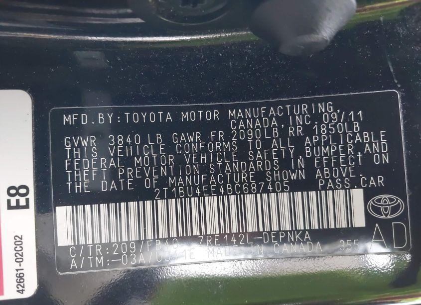 Photo 9 of 2011 Toyota Corolla LE (VIN 2T1BU4EE4BC687405)