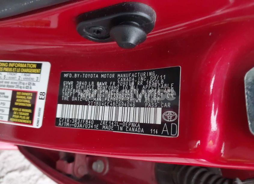 Photo 9 of 2011 Toyota Corolla LE (VIN 2T1BU4EE4BC694046)