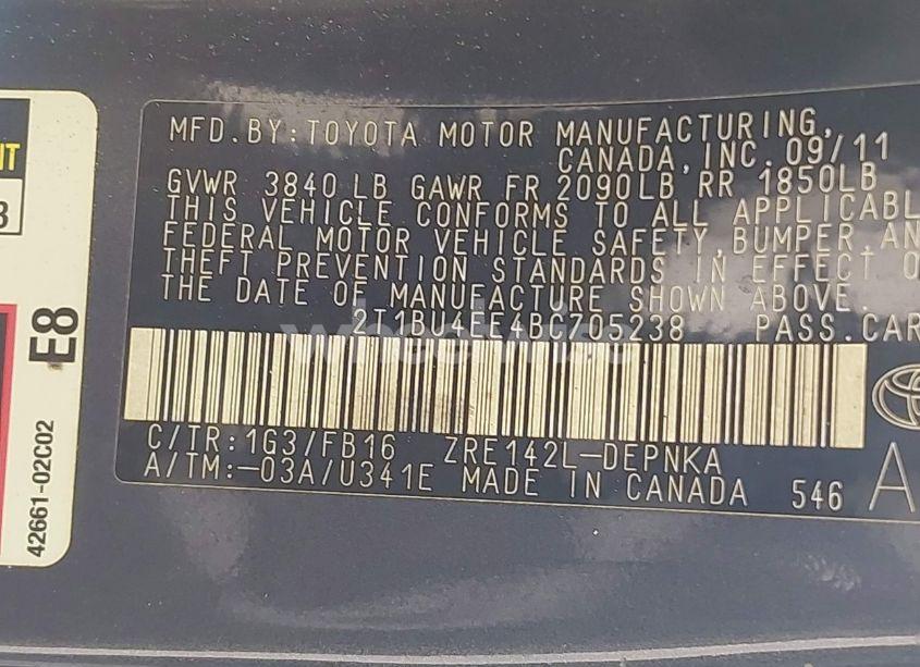 Photo 9 of 2011 Toyota Corolla LE (VIN 2T1BU4EE4BC705238)
