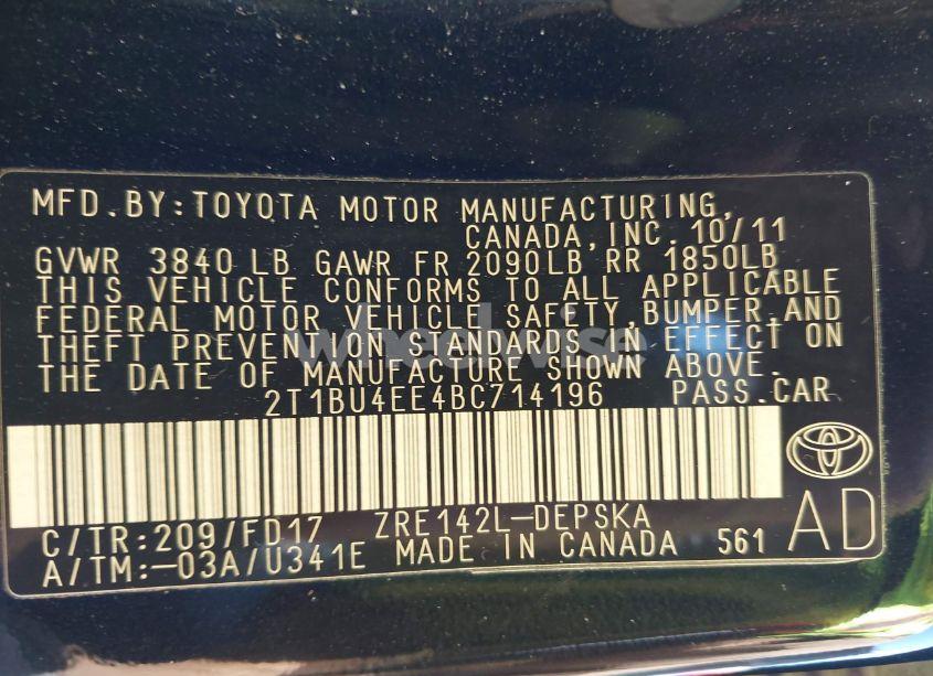 Photo 9 of 2011 Toyota Corolla S/LE (VIN 2T1BU4EE4BC714196)