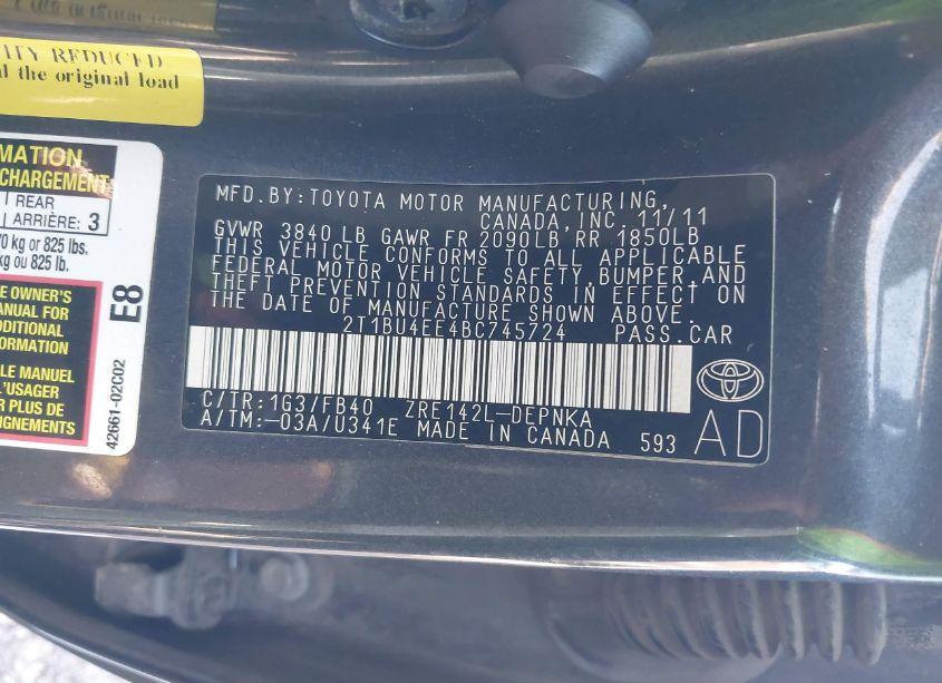 Photo 9 of 2011 Toyota Corolla LE (VIN 2T1BU4EE4BC745724)