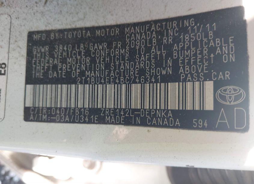 Photo 9 of 2011 Toyota Corolla LE (VIN 2T1BU4EE4BC746341)