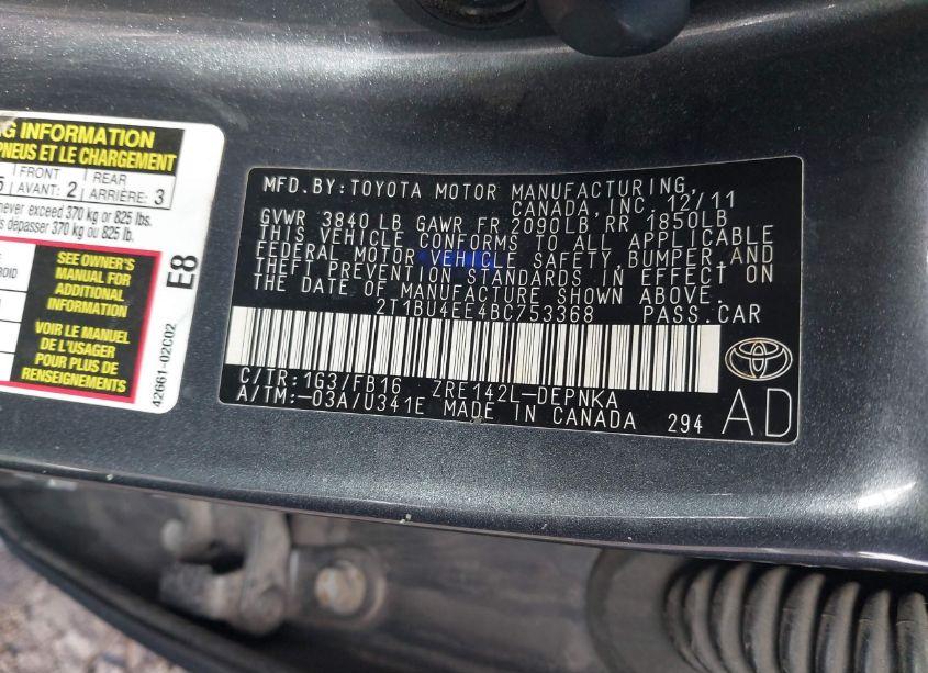 Photo 9 of 2011 Toyota Corolla LE (VIN 2T1BU4EE4BC753368)