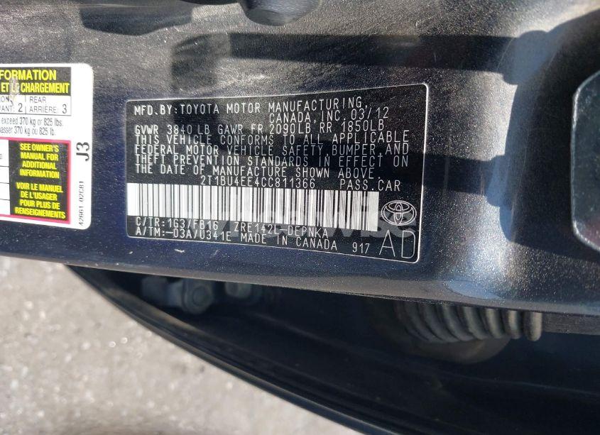 Photo 9 of 2012 Toyota Corolla LE (VIN 2T1BU4EE4CC811366)