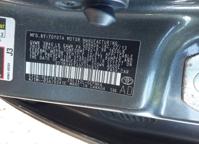 Photo 9 of 2013 Toyota Corolla LE (VIN 2T1BU4EE4DC035810)