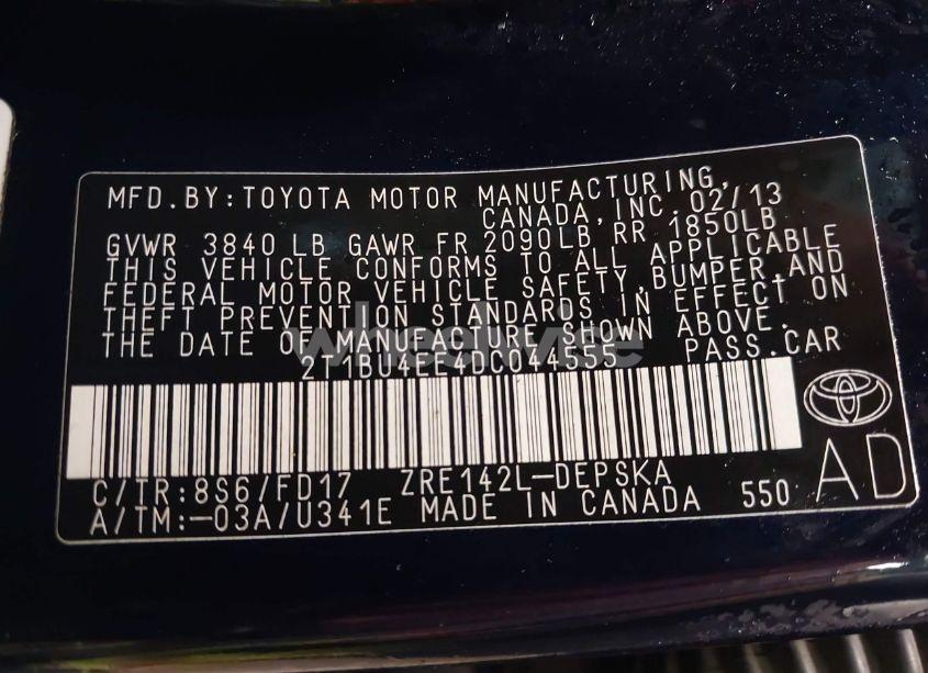 Photo 9 of 2013 Toyota Corolla S (VIN 2T1BU4EE4DC044555)