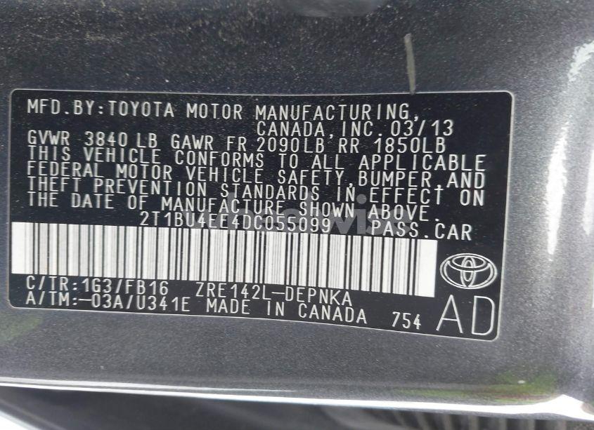 Photo 9 of 2013 Toyota Corolla LE (VIN 2T1BU4EE4DC055099)