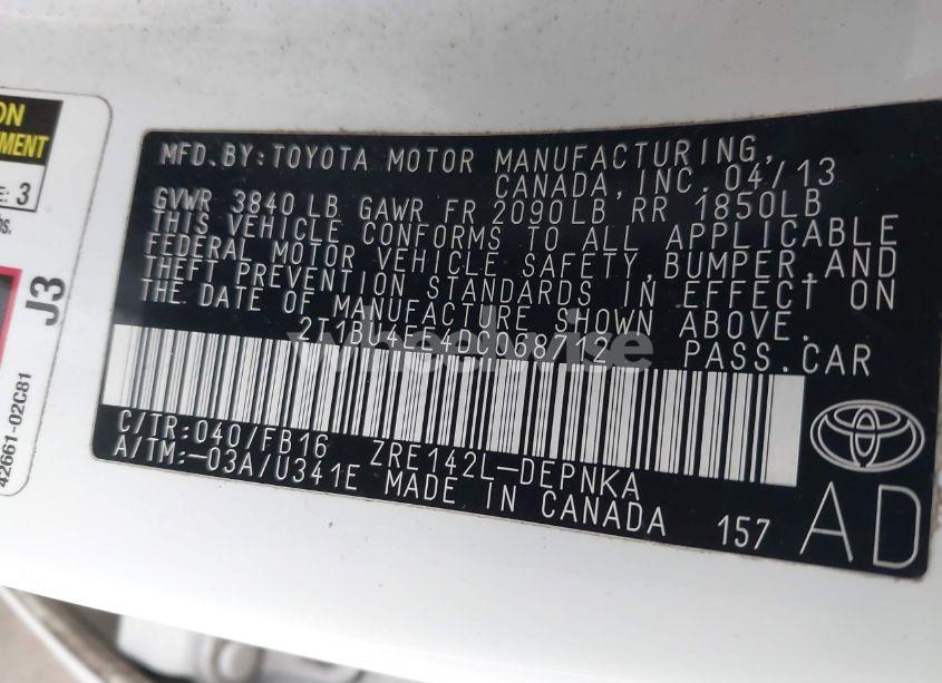 Photo 9 of 2013 Toyota Corolla LE (VIN 2T1BU4EE4DC068712)