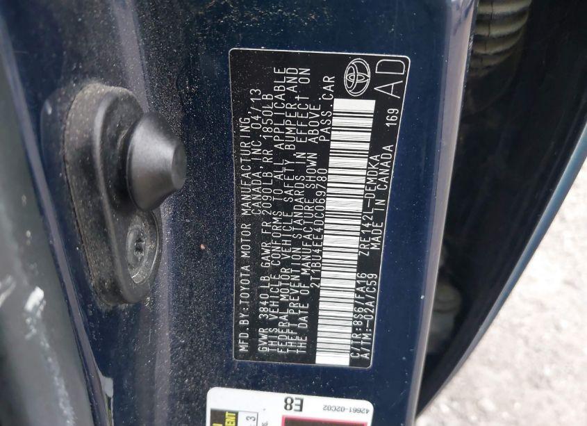 Photo 9 of 2013 Toyota Corolla L (VIN 2T1BU4EE4DC069780)