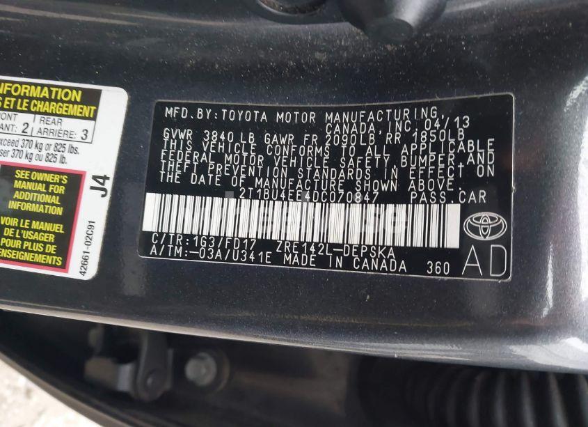 Photo 9 of 2013 Toyota Corolla S (VIN 2T1BU4EE4DC070847)