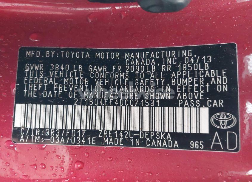 Photo 9 of 2013 Toyota Corolla S/LE (VIN 2T1BU4EE4DC071531)