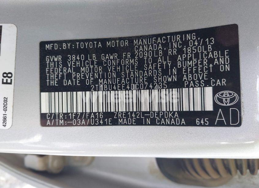 Photo 9 of 2013 Toyota Corolla L (VIN 2T1BU4EE4DC074235)