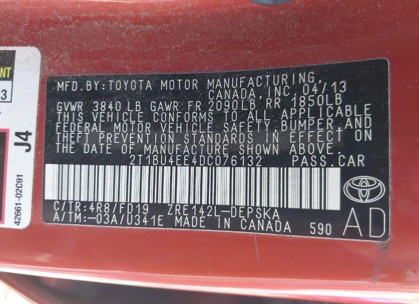 Photo 9 of 2013 Toyota Corolla S SPECIAL EDITION (VIN 2T1BU4EE4DC076132)