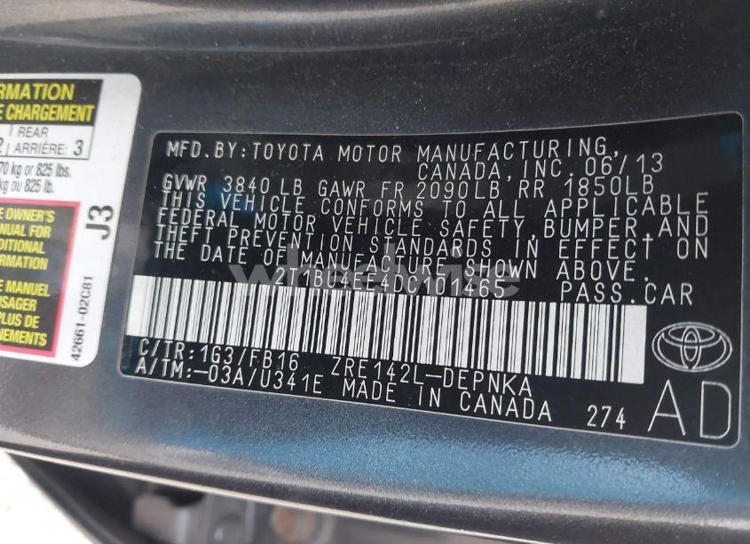 Photo 9 of 2013 Toyota Corolla LE (VIN 2T1BU4EE4DC101465)