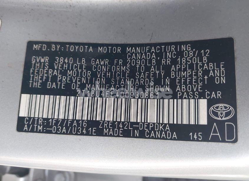 Photo 9 of 2013 Toyota Corolla L (VIN 2T1BU4EE4DC930861)