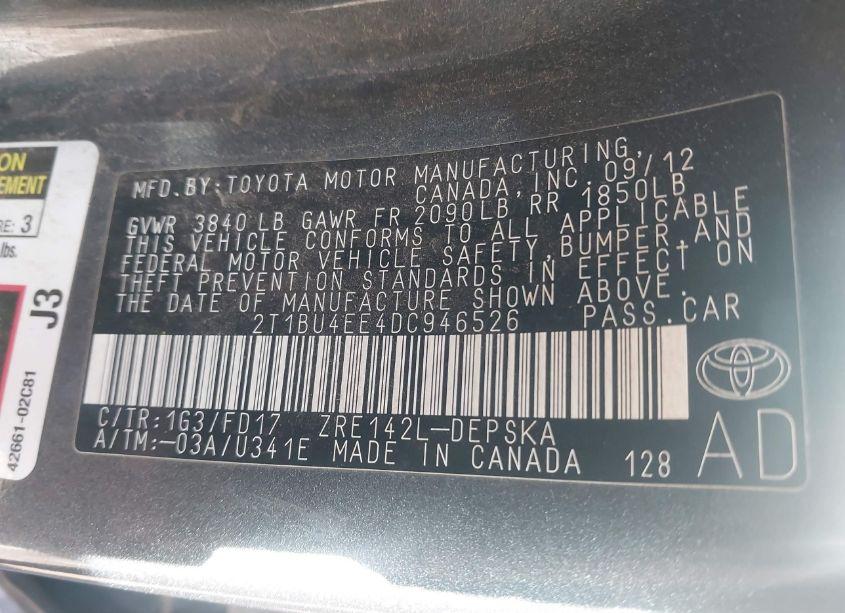 Photo 9 of 2013 Toyota Corolla S (VIN 2T1BU4EE4DC946526)