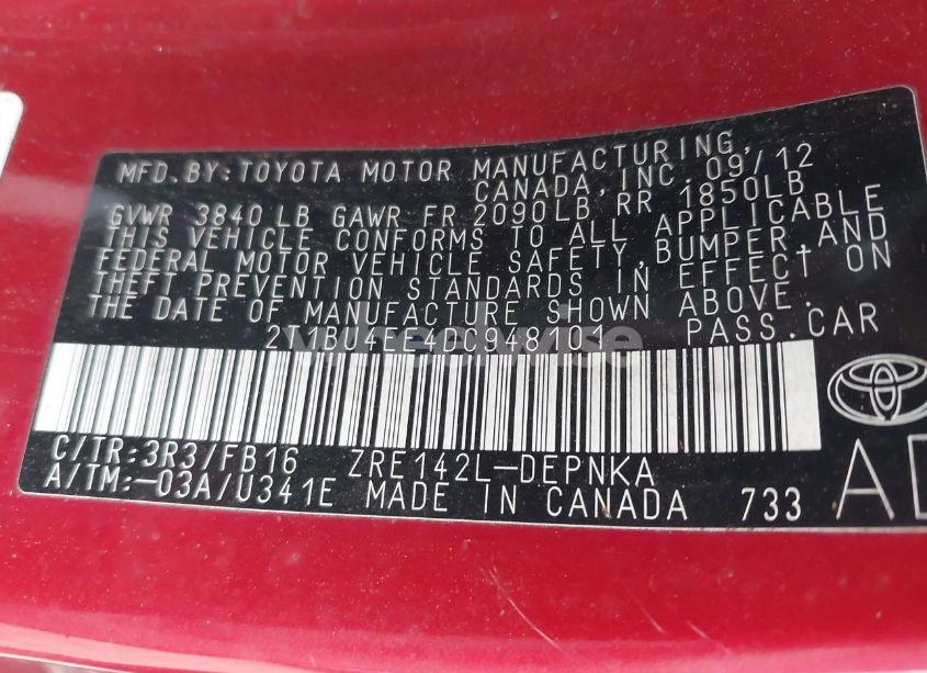 Photo 9 of 2013 Toyota Corolla LE (VIN 2T1BU4EE4DC948101)