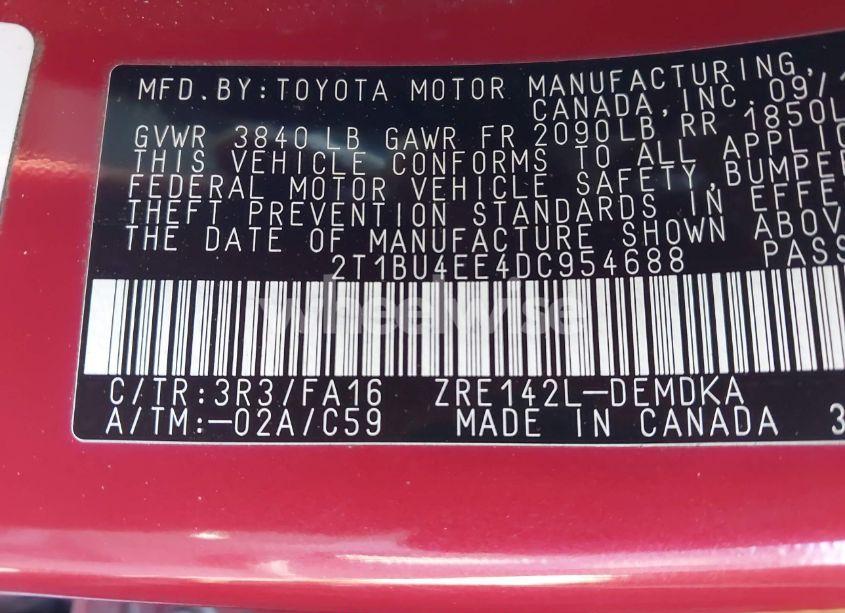 Photo 9 of 2013 Toyota Corolla L (VIN 2T1BU4EE4DC954688)