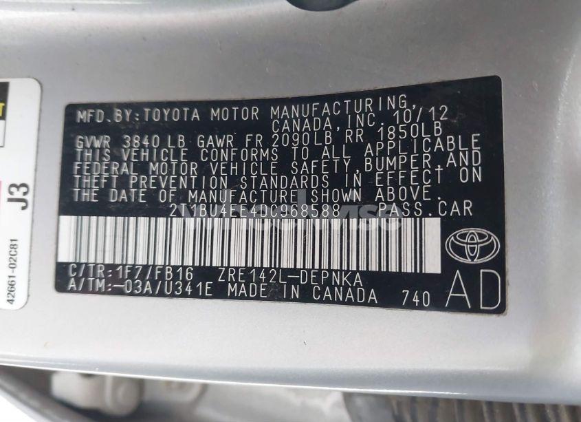 Photo 9 of 2013 Toyota Corolla LE (VIN 2T1BU4EE4DC968588)