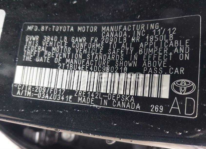 Photo 9 of 2013 Toyota Corolla S (VIN 2T1BU4EE4DC980210)