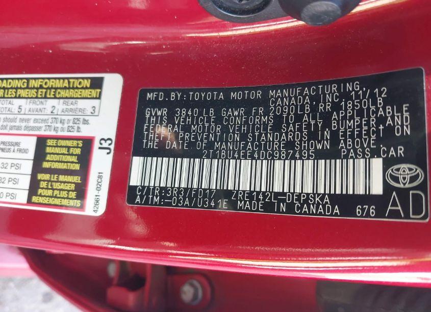 Photo 9 of 2013 Toyota Corolla S (VIN 2T1BU4EE4DC987495)