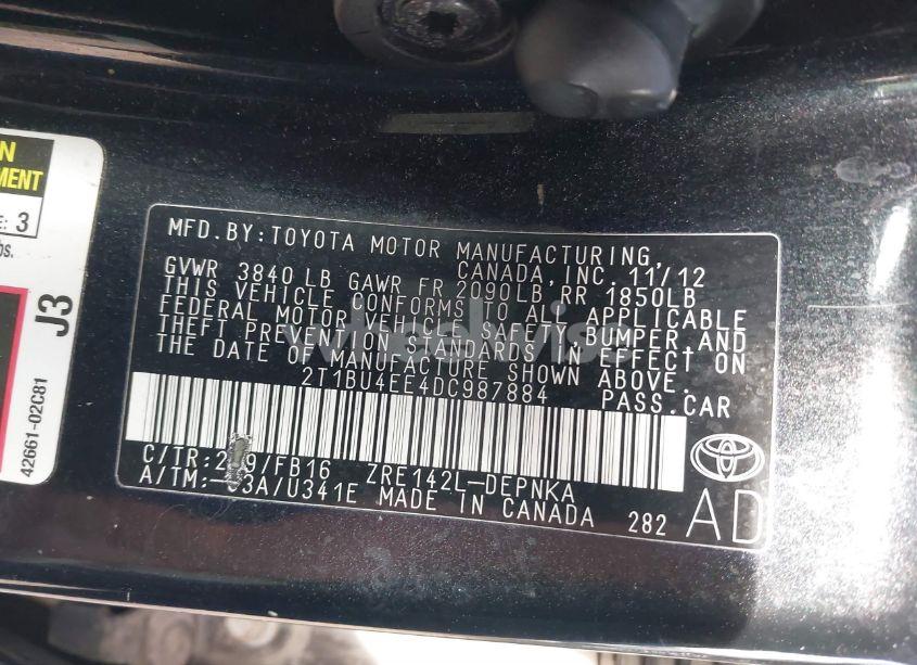 Photo 9 of 2013 Toyota Corolla LE (VIN 2T1BU4EE4DC987884)