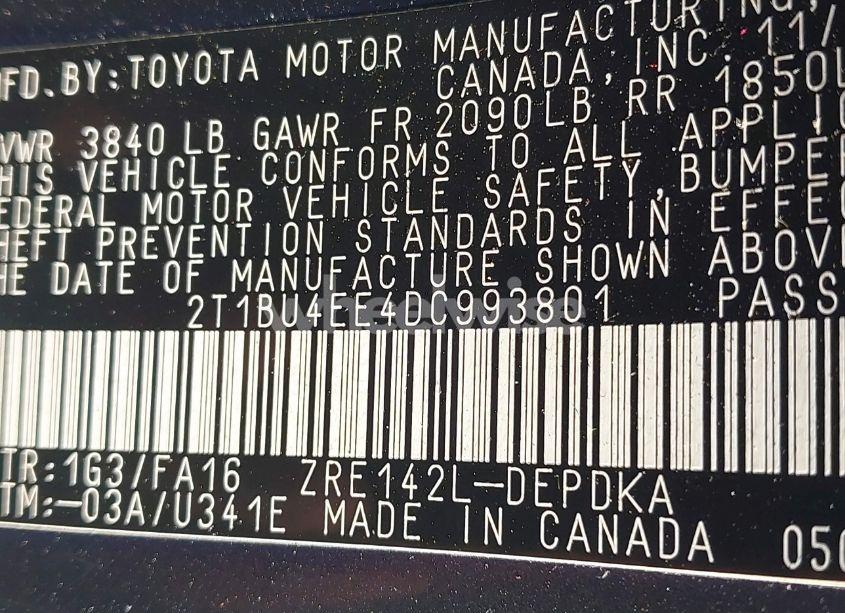 Photo 9 of 2013 Toyota Corolla L (VIN 2T1BU4EE4DC993801)