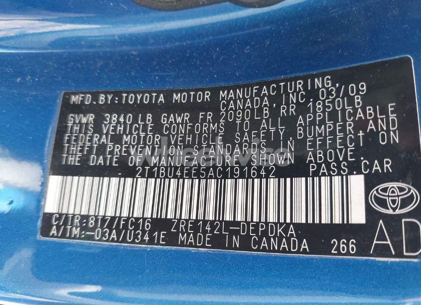 Photo 9 of 2010 Toyota Corolla LE (VIN 2T1BU4EE5AC191642)