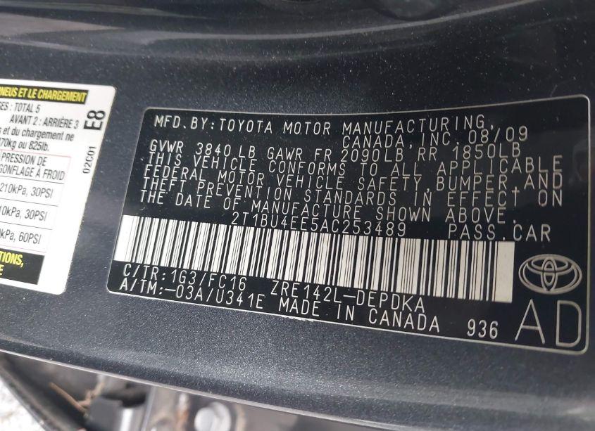 Photo 9 of 2010 Toyota Corolla LE (VIN 2T1BU4EE5AC253489)