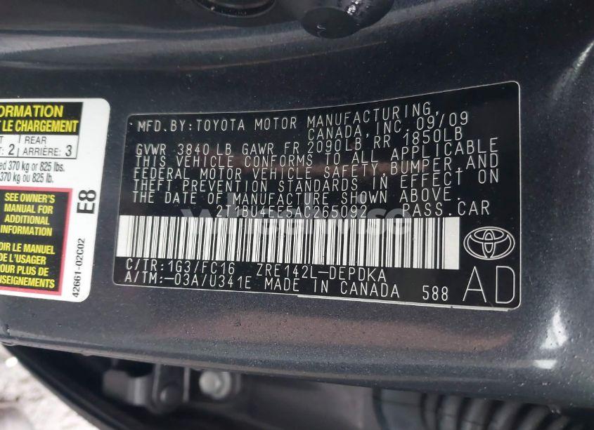 Photo 9 of 2010 Toyota Corolla LE (VIN 2T1BU4EE5AC265092)